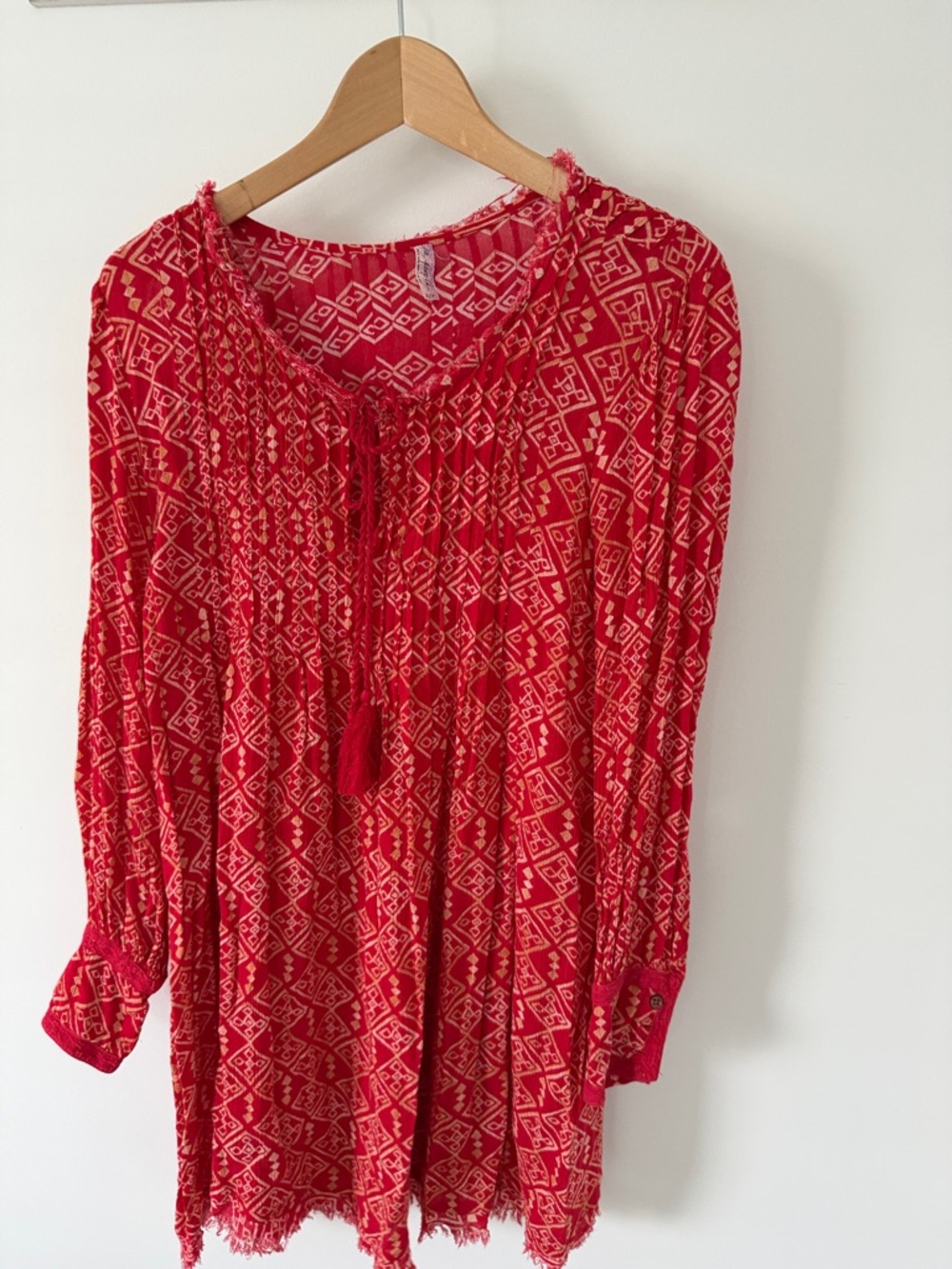 Free People Red Printed Boho Tassel Tunic